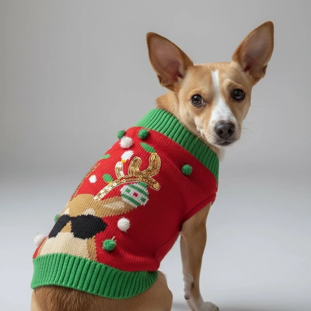 Festive Reindeer Knit Ugly Christmas Dog Sweater